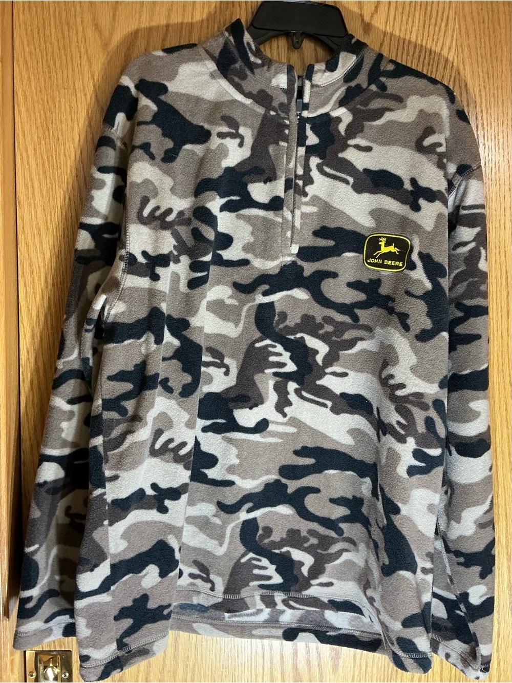 John Deere Men’s Camo Zip-Up Fleece Pullover - Gray, Black, Brown